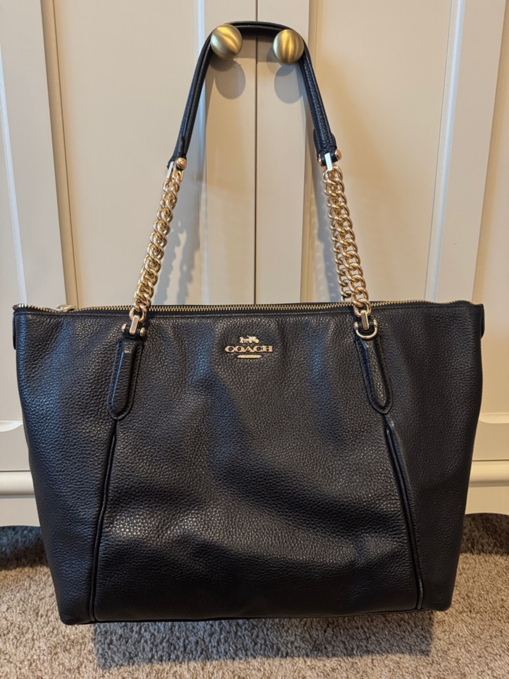 Coach Ava Tote Black with Gold Chains